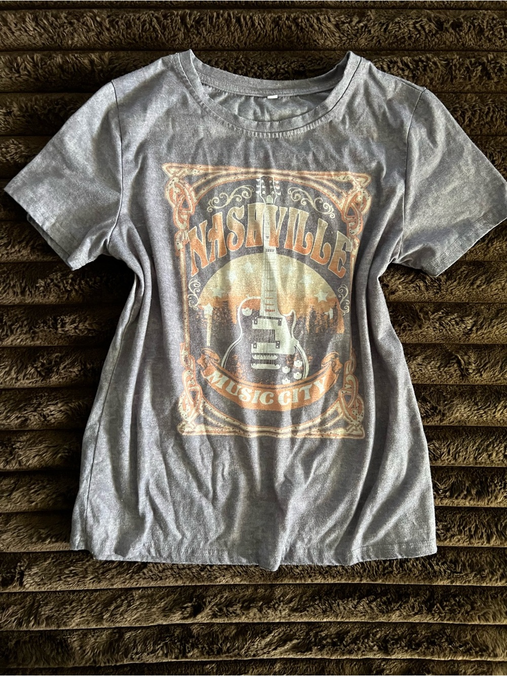 Nashville Music City Graphic Tee - Grey with Retro Orange Print